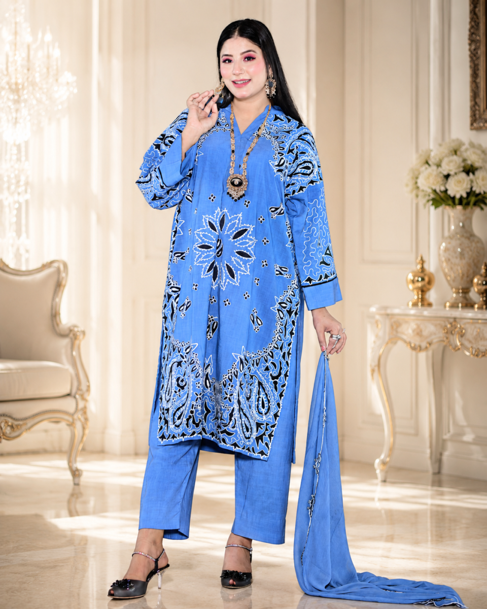 Elegance in Blue – Premium Irish Khaddar with Aari Embroidery